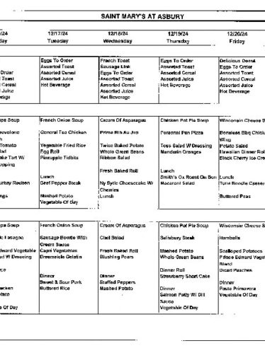 Dining Room Menu: December 15-21, 2024