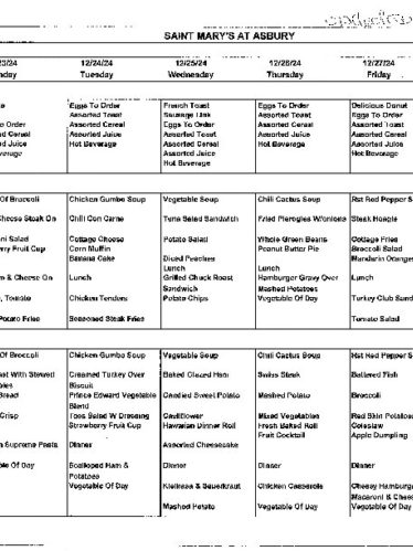 Dining Room Menu: December 22-28, 2024