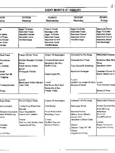 Dining Room Menu: February 23 - March 1, 2025