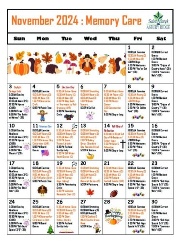 Memory Care Calendar November 2024