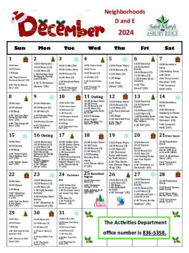 Skilled Nursing Calendar December 2024